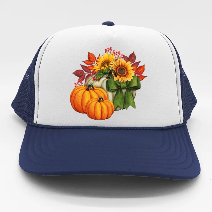 Pumpkin Sunflower Cute Floral Fall Autumn Season Trucker Hat