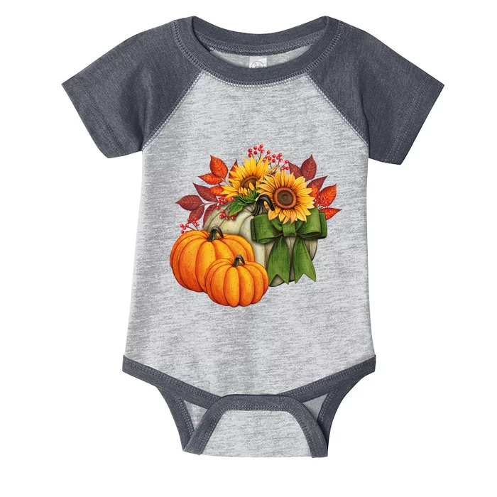 Pumpkin Sunflower Cute Floral Fall Autumn Season Infant Baby Jersey Bodysuit