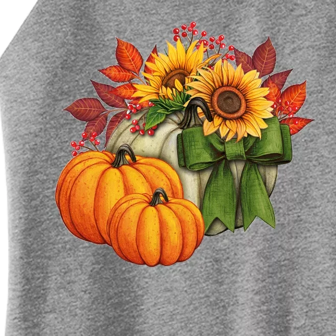 Pumpkin Sunflower Cute Floral Fall Autumn Season Women’s Perfect Tri Rocker Tank