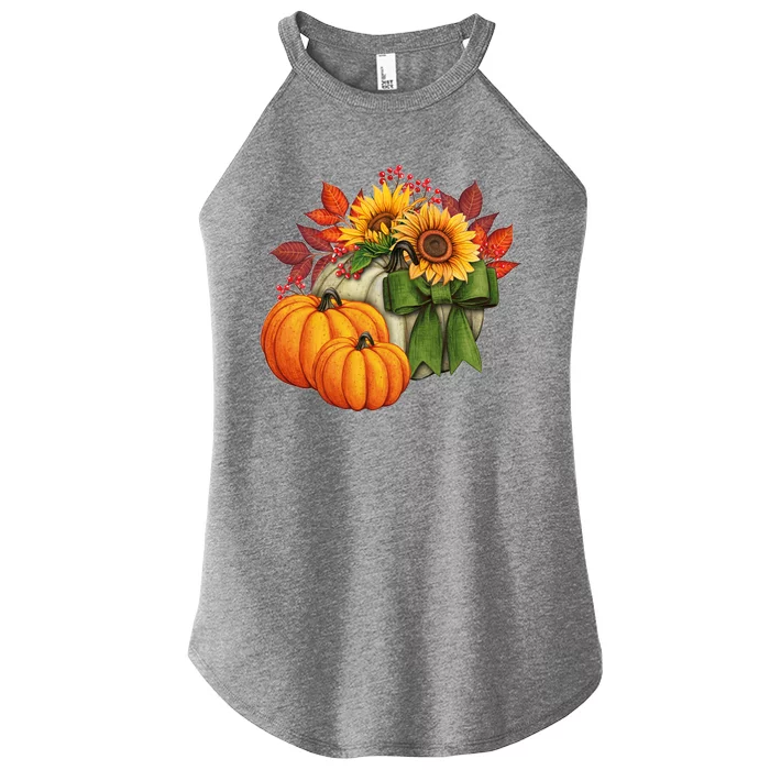 Pumpkin Sunflower Cute Floral Fall Autumn Season Women’s Perfect Tri Rocker Tank