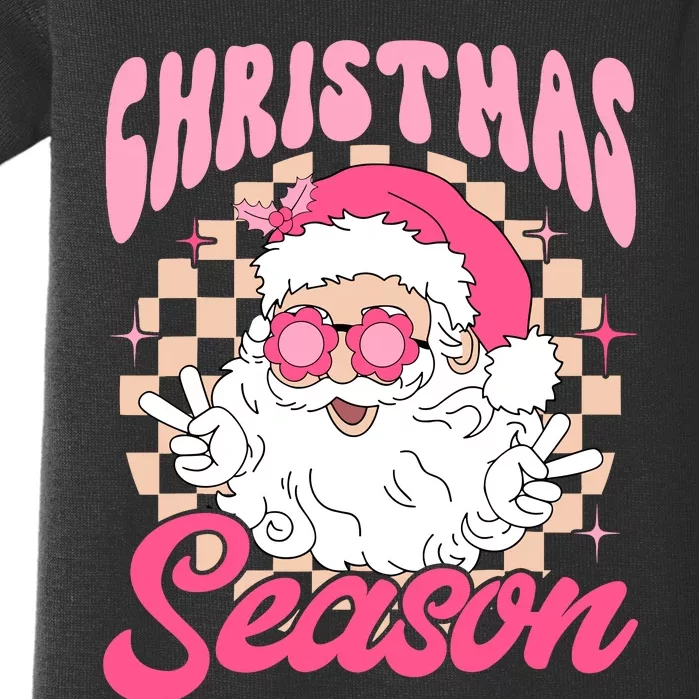 Pink Santa Claus Retro Christmas Season Pink Christmas Wo Baby Bodysuit