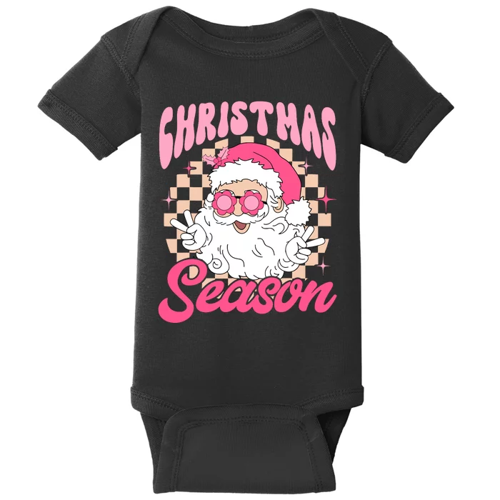 Pink Santa Claus Retro Christmas Season Pink Christmas Wo Baby Bodysuit