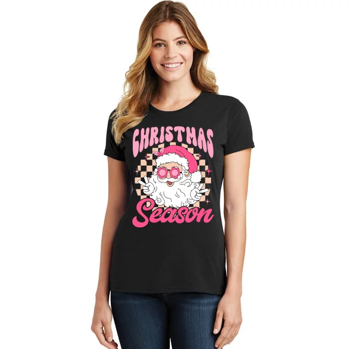 Pink Santa Claus Retro Christmas Season Pink Christmas Wo Women's T-Shirt