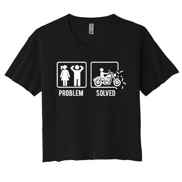 Problem Solved Couple Motorcycle Biker Rider Motorbike Women's Crop Top Tee