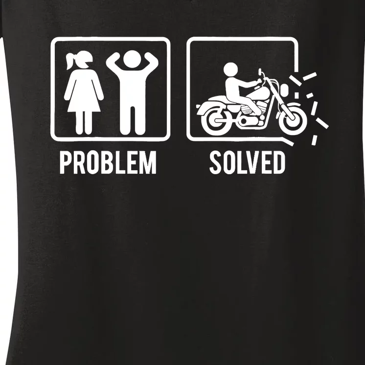 Problem Solved Couple Motorcycle Biker Rider Motorbike Women's V-Neck T-Shirt