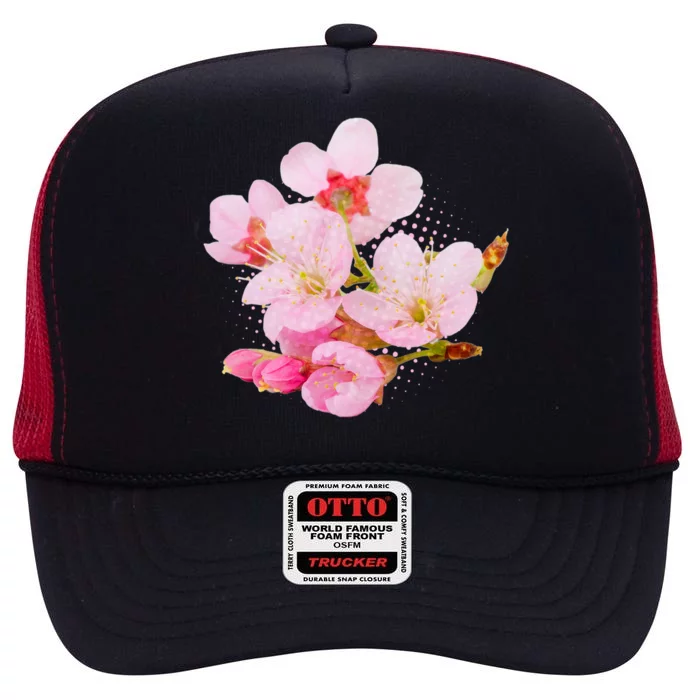 Pink Springtime Cherry Blossoms Sakura High Crown Mesh Trucker Hat