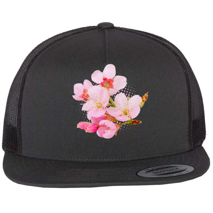 Pink Springtime Cherry Blossoms Sakura Flat Bill Trucker Hat