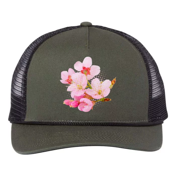 Pink Springtime Cherry Blossoms Sakura Retro Rope Trucker Hat Cap