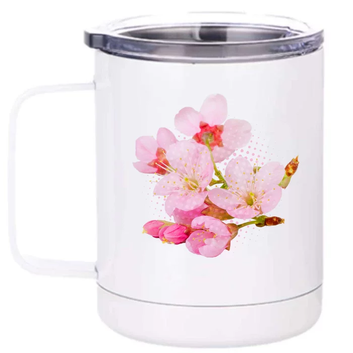 Pink Springtime Cherry Blossoms Sakura Front & Back 12oz Stainless Steel Tumbler Cup