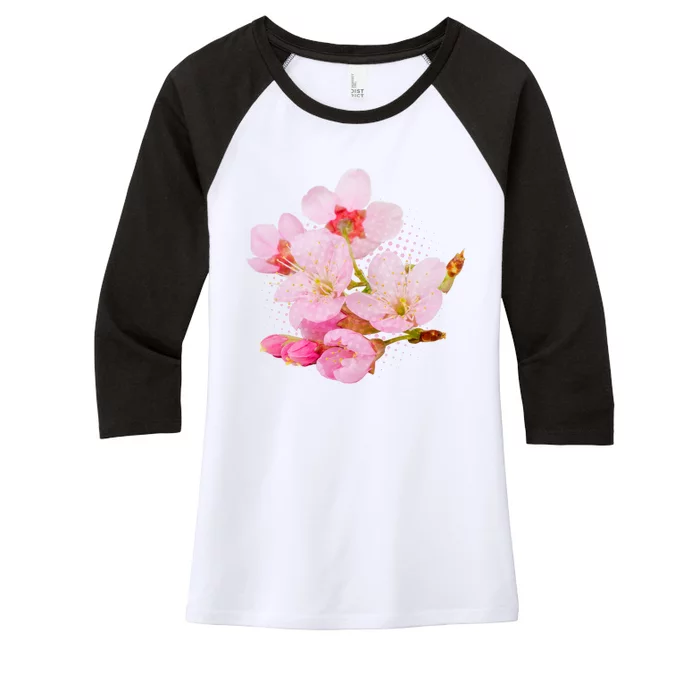 Pink Springtime Cherry Blossoms Sakura Women's Tri-Blend 3/4-Sleeve Raglan Shirt