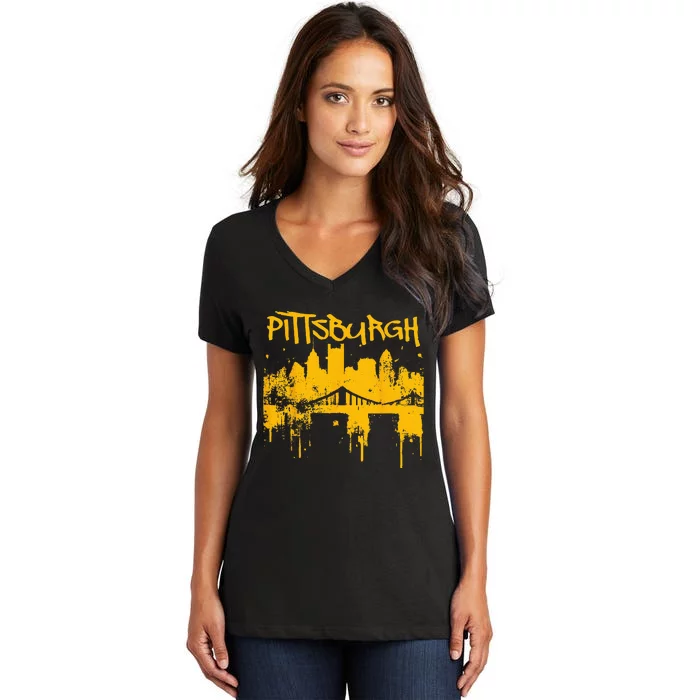 Pittsburgh Sl City Skyline Women's V-Neck T-Shirt