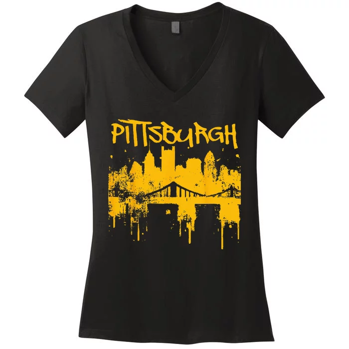 Pittsburgh Sl City Skyline Women's V-Neck T-Shirt