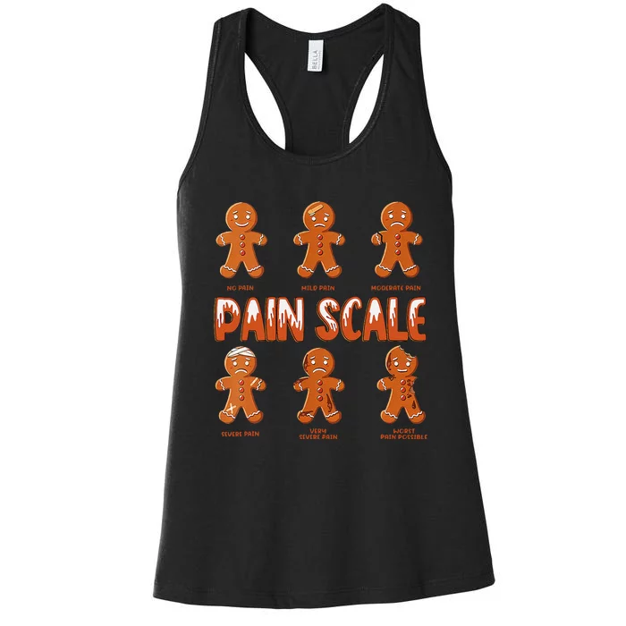 Pain Scale Christmas Nurse Gingerbread Man Pain Assessment Women's Racerback Tank