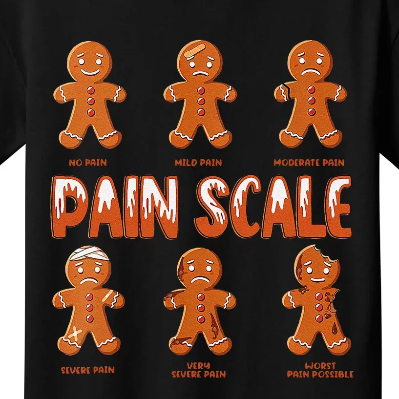 Pain Scale Christmas Nurse Gingerbread Man Pain Assessment Kids T-Shirt