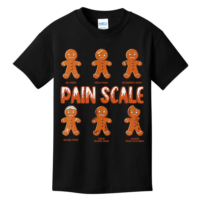 Pain Scale Christmas Nurse Gingerbread Man Pain Assessment Kids T-Shirt