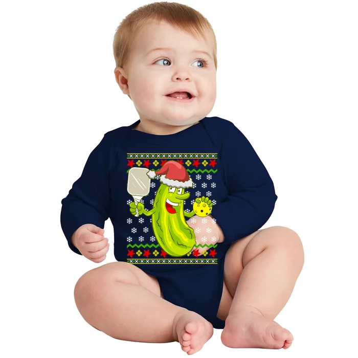 Pickleball Santa Claus Ugly Christmas Pattern Cool Gift Baby Long Sleeve Bodysuit