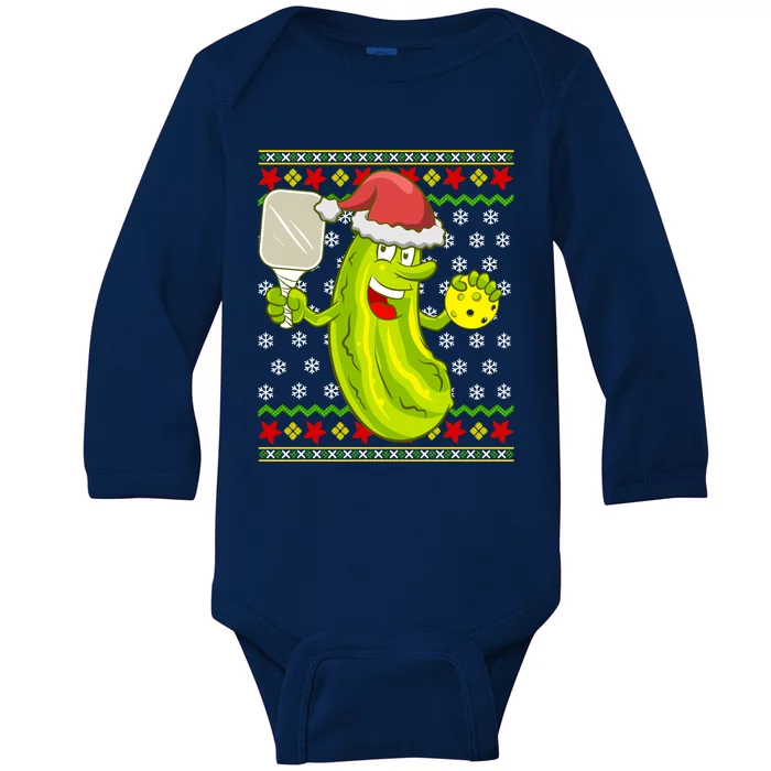 Pickleball Santa Claus Ugly Christmas Pattern Cool Gift Baby Long Sleeve Bodysuit