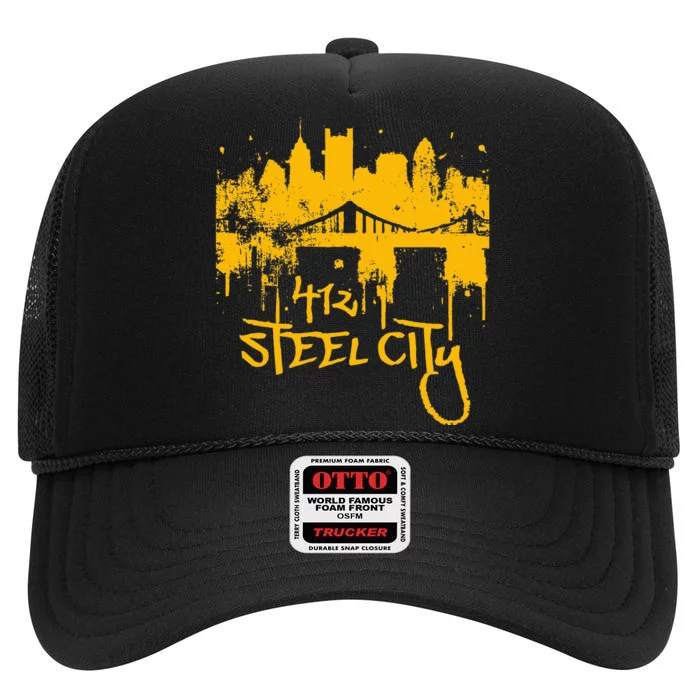 Pittsburgh Steel City Skyline High Crown Mesh Trucker Hat