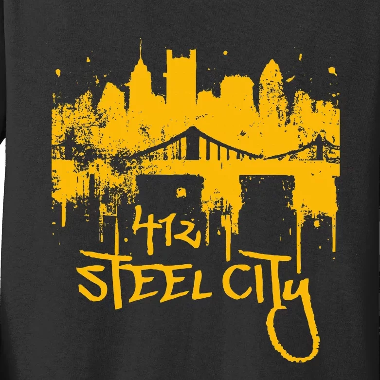 Pittsburgh Steel City Skyline Kids Long Sleeve Shirt