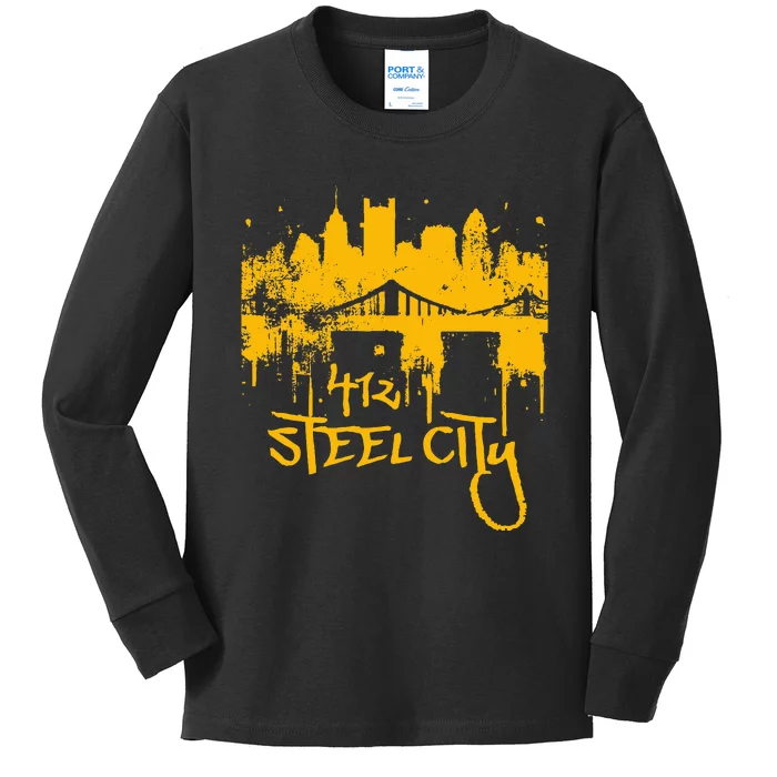 Pittsburgh Steel City Skyline Kids Long Sleeve Shirt