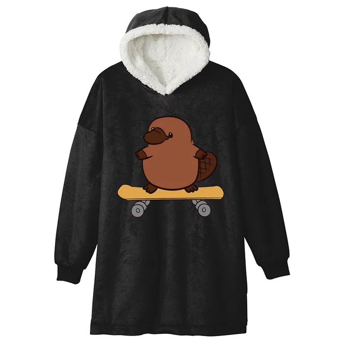 Platypus Skateboard Cute Skateboarding Platypus Hooded Wearable Blanket