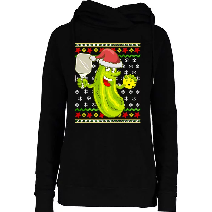 Pickleball Santa Claus Ugly Christmas Womens Funnel Neck Pullover Hood