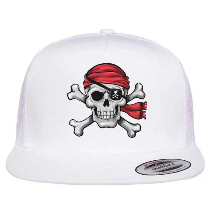 Pirate Skull Crossbones Halloween Costume Flat Bill Trucker Hat