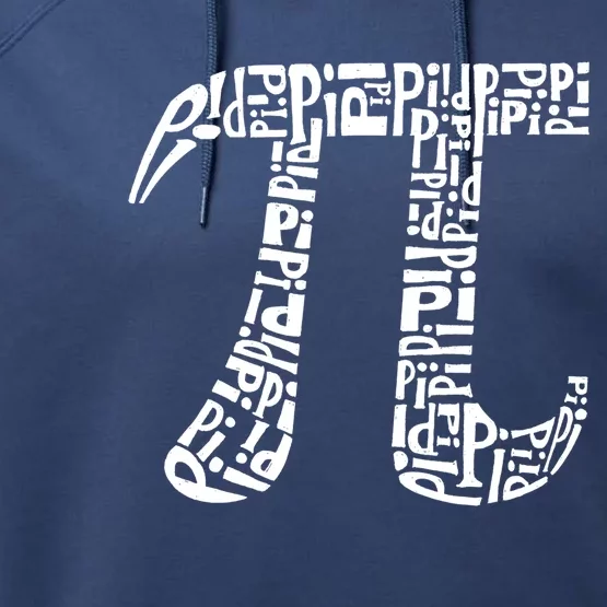 Pi Symbol Created Out Of The Word Pi Over And Over Gift Performance Fleece Hoodie