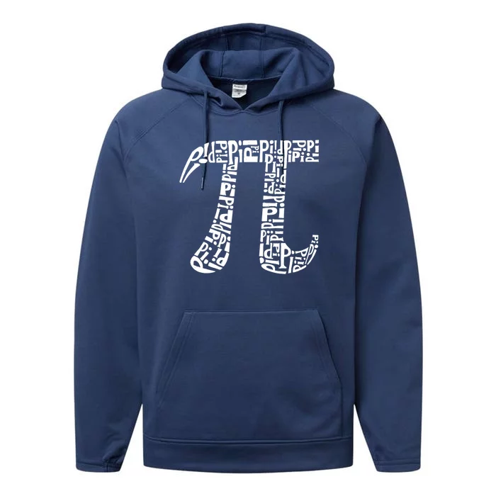 Pi Symbol Created Out Of The Word Pi Over And Over Gift Performance Fleece Hoodie