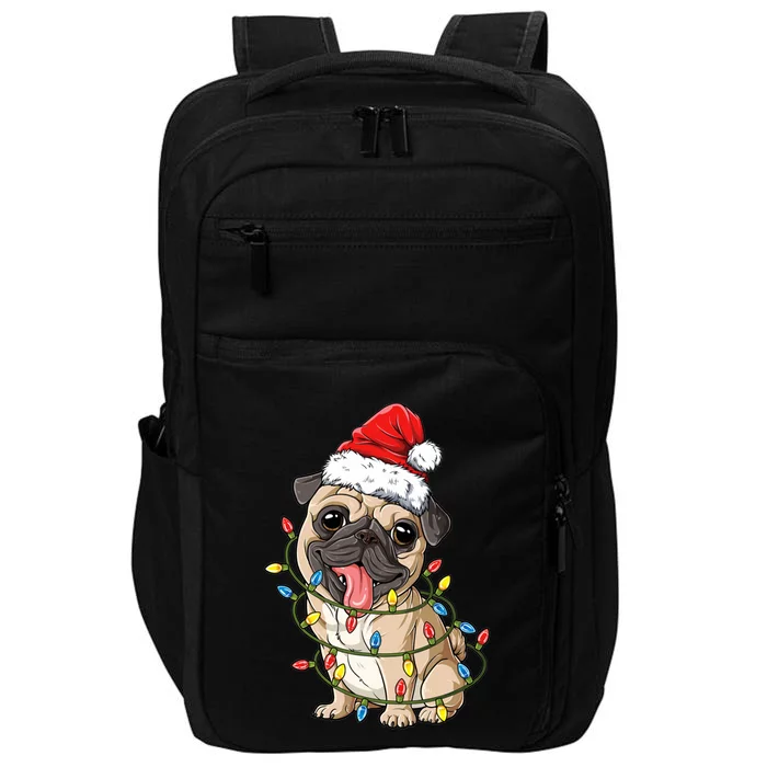 Pug Santa Christmas Tree Lights Xmas Boys Pugmas Dog Dogmas Cool Gift Impact Tech Backpack