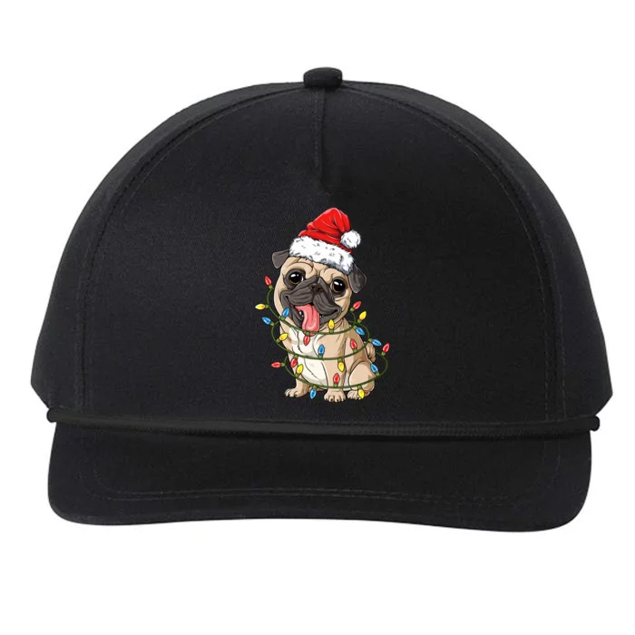 Pug Santa Christmas Tree Lights Xmas Boys Pugmas Dog Dogmas Cool Gift Snapback Five-Panel Rope Hat