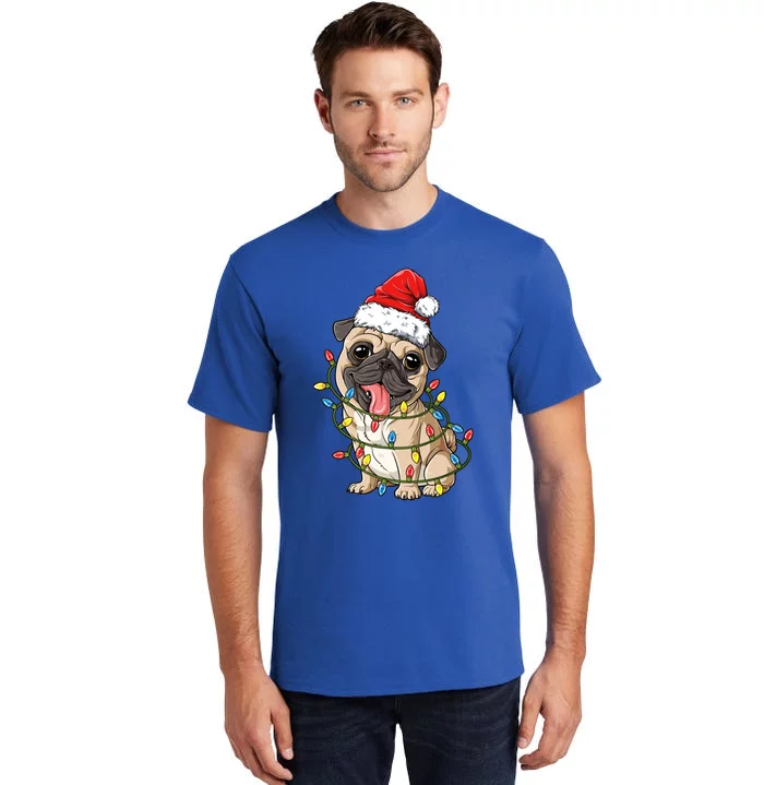 Pug Santa Christmas Tree Lights Xmas Boys Pugmas Dog Dogmas Cool Gift Tall T-Shirt