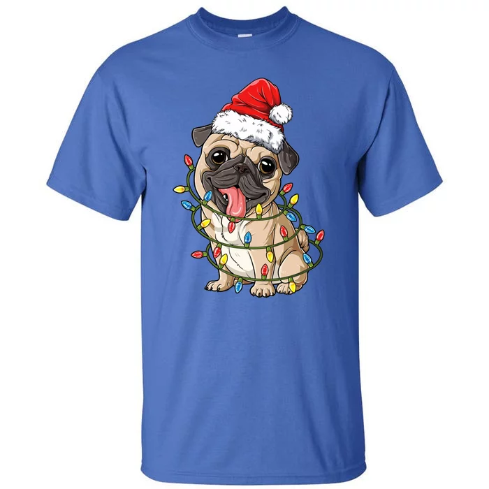 Pug Santa Christmas Tree Lights Xmas Boys Pugmas Dog Dogmas Cool Gift Tall T-Shirt