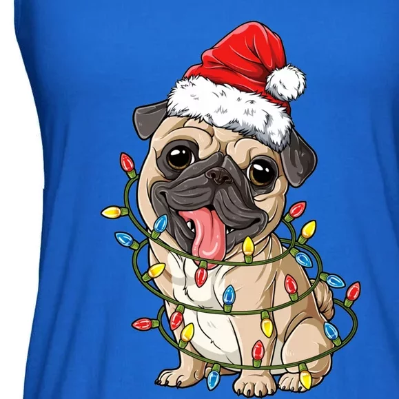 Pug Santa Christmas Tree Lights Xmas Boys Pugmas Dog Dogmas Cool Gift Ladies Essential Flowy Tank