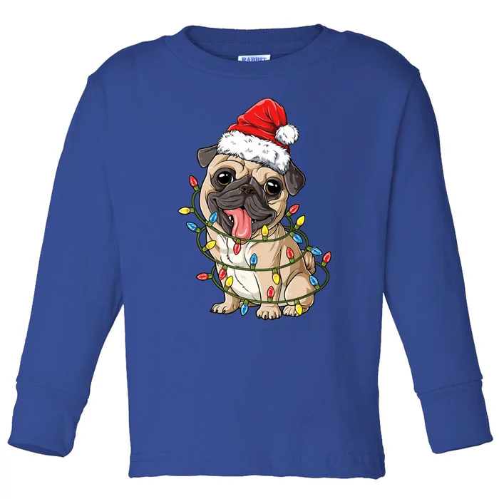 Pug Santa Christmas Tree Lights Xmas Boys Pugmas Dog Dogmas Cool Gift Toddler Long Sleeve Shirt