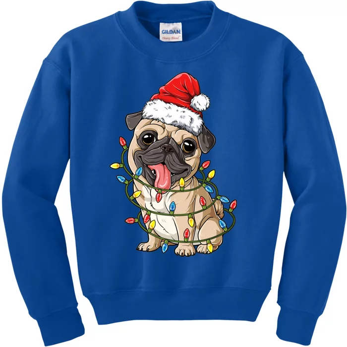 Pug Santa Christmas Tree Lights Xmas Boys Pugmas Dog Dogmas Cool Gift Kids Sweatshirt