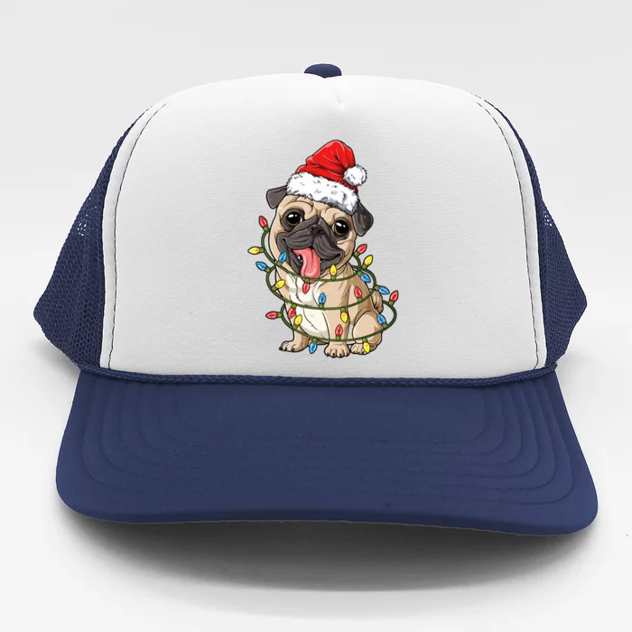 Pug Santa Christmas Tree Lights Xmas Boys Pugmas Dog Dogmas Cool Gift Trucker Hat