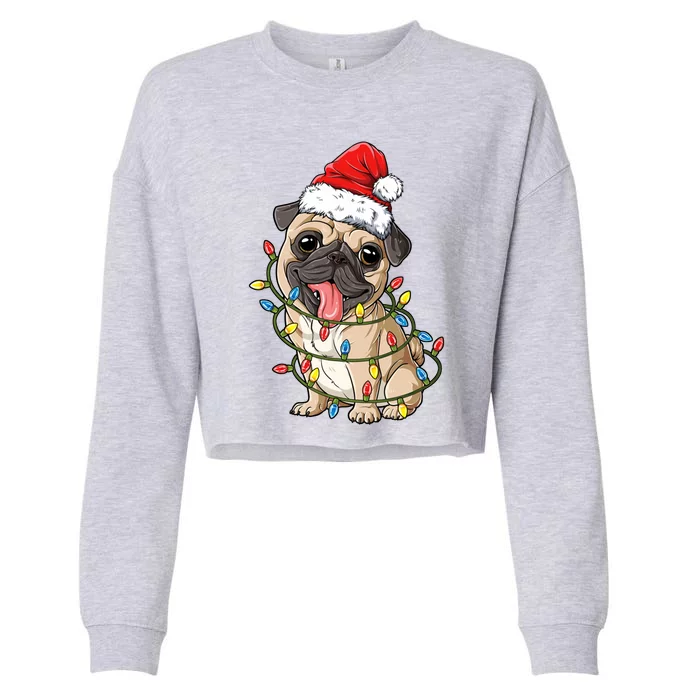 Pug Santa Christmas Tree Lights Xmas Boys Pugmas Dog Dogmas Cool Gift Cropped Pullover Crew