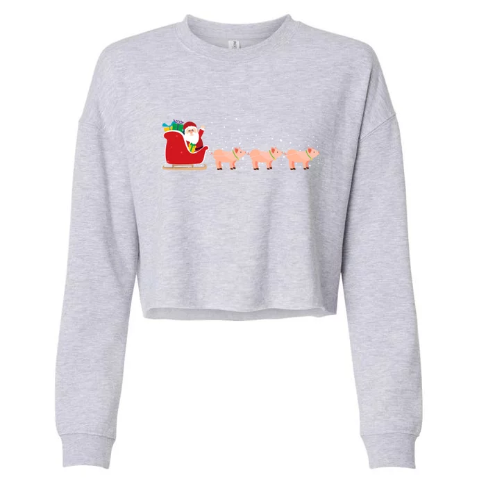 Pig Santa Christmas Sleigh Funny Pig Xmas Cool Gift Cropped Pullover Crew