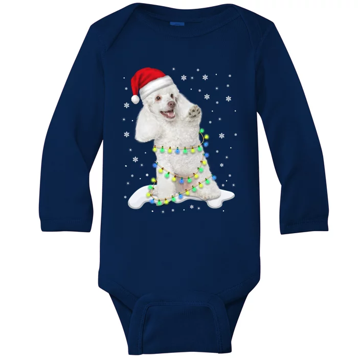 Poodle Santa Christmas Tree Lights Xmas Gift Baby Long Sleeve Bodysuit