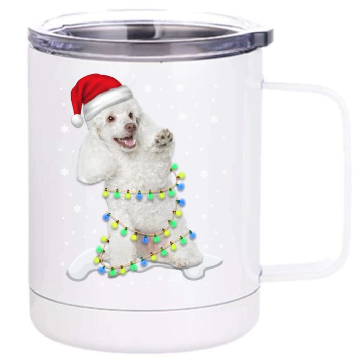 Poodle Santa Christmas Tree Lights Xmas Gift Front & Back 12oz Stainless Steel Tumbler Cup