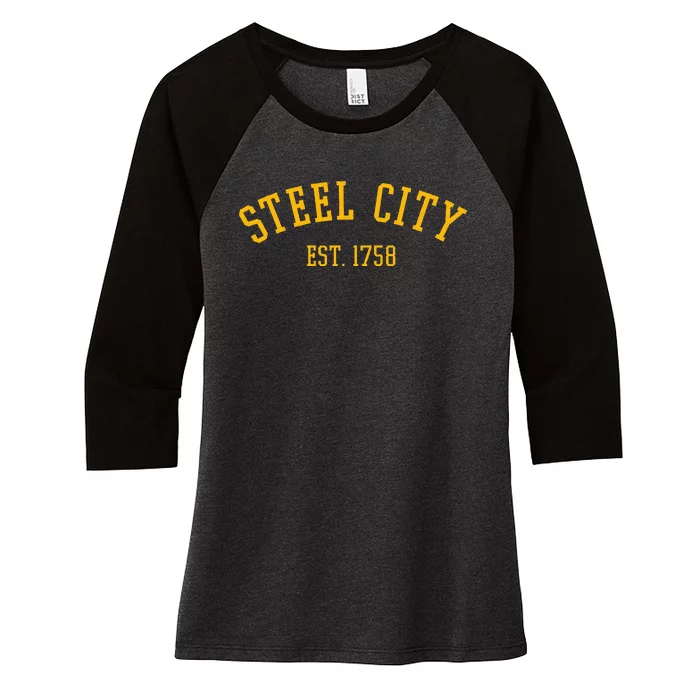 Pittsburgh Steel City Est. 1758 Women's Tri-Blend 3/4-Sleeve Raglan Shirt