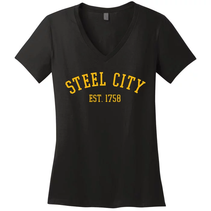 Pittsburgh Steel City Est. 1758 Women's V-Neck T-Shirt