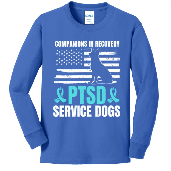 Ptsd Service Dog American Flag Ptsd Us Veterans Gift Kids Long Sleeve Shirt