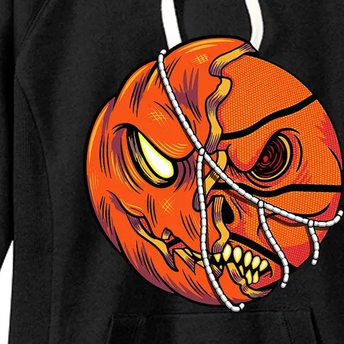 Pumpkin Skull Design Halloween Hooper Basketball Player Women's Fleece Hoodie