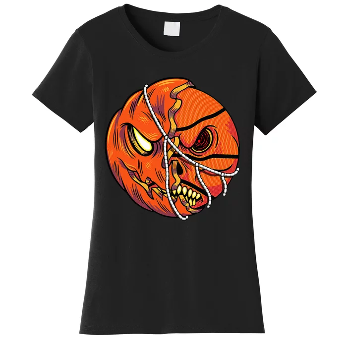 Pumpkin Skull Design Halloween Hooper Basketball Player Women's T-Shirt