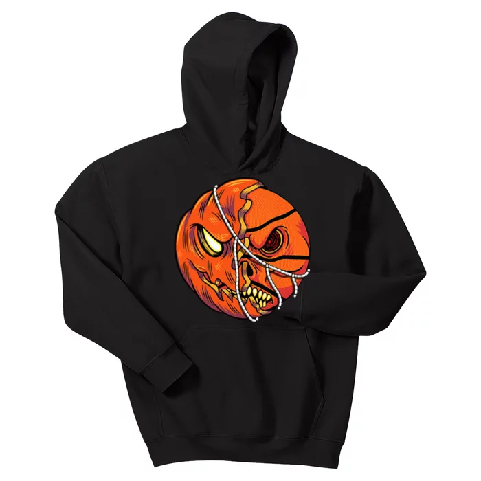 Pumpkin Skull Design Halloween Hooper Basketball Player Kids Hoodie