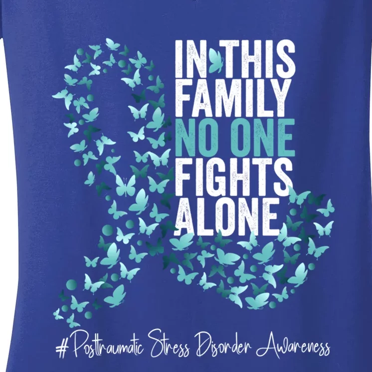 Posttraumatic Stress Disorder Awareness Month Teal Ribbon Great Gift Women's V-Neck T-Shirt