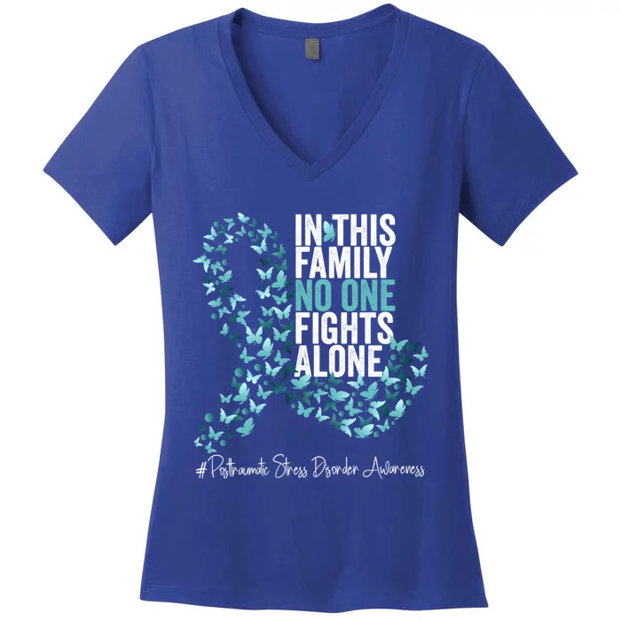 Posttraumatic Stress Disorder Awareness Month Teal Ribbon Great Gift Women's V-Neck T-Shirt