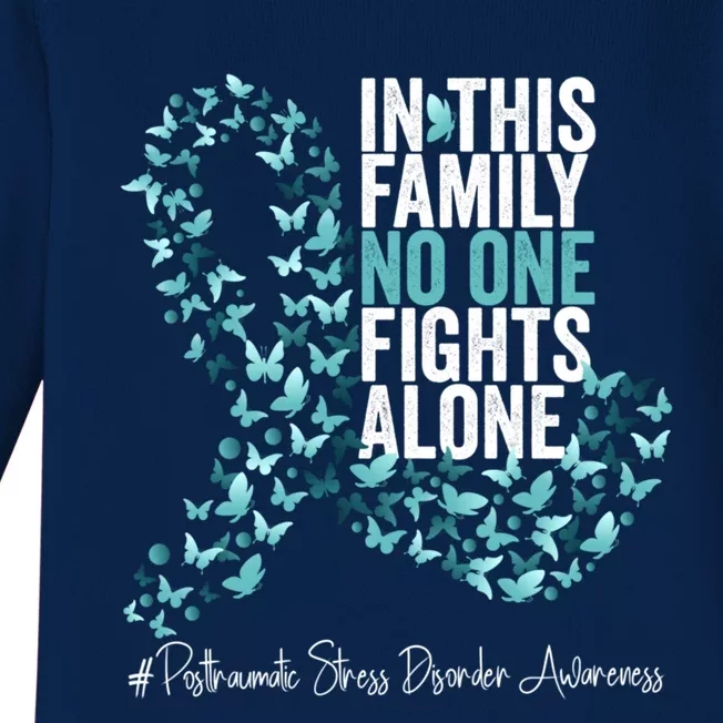 Posttraumatic Stress Disorder Awareness Month Teal Ribbon Great Gift Baby Long Sleeve Bodysuit